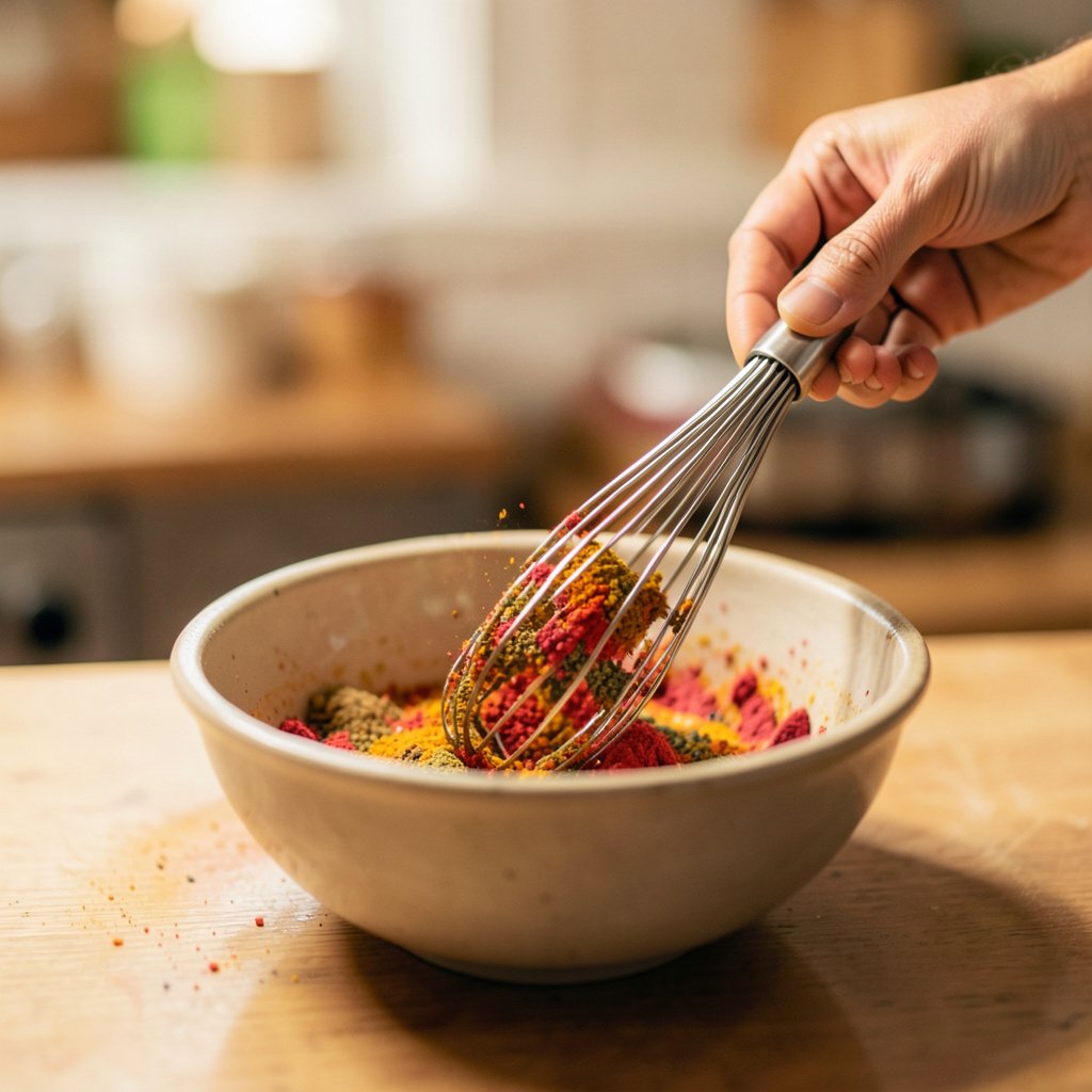 mixing seafood boil spice blend in bowl

