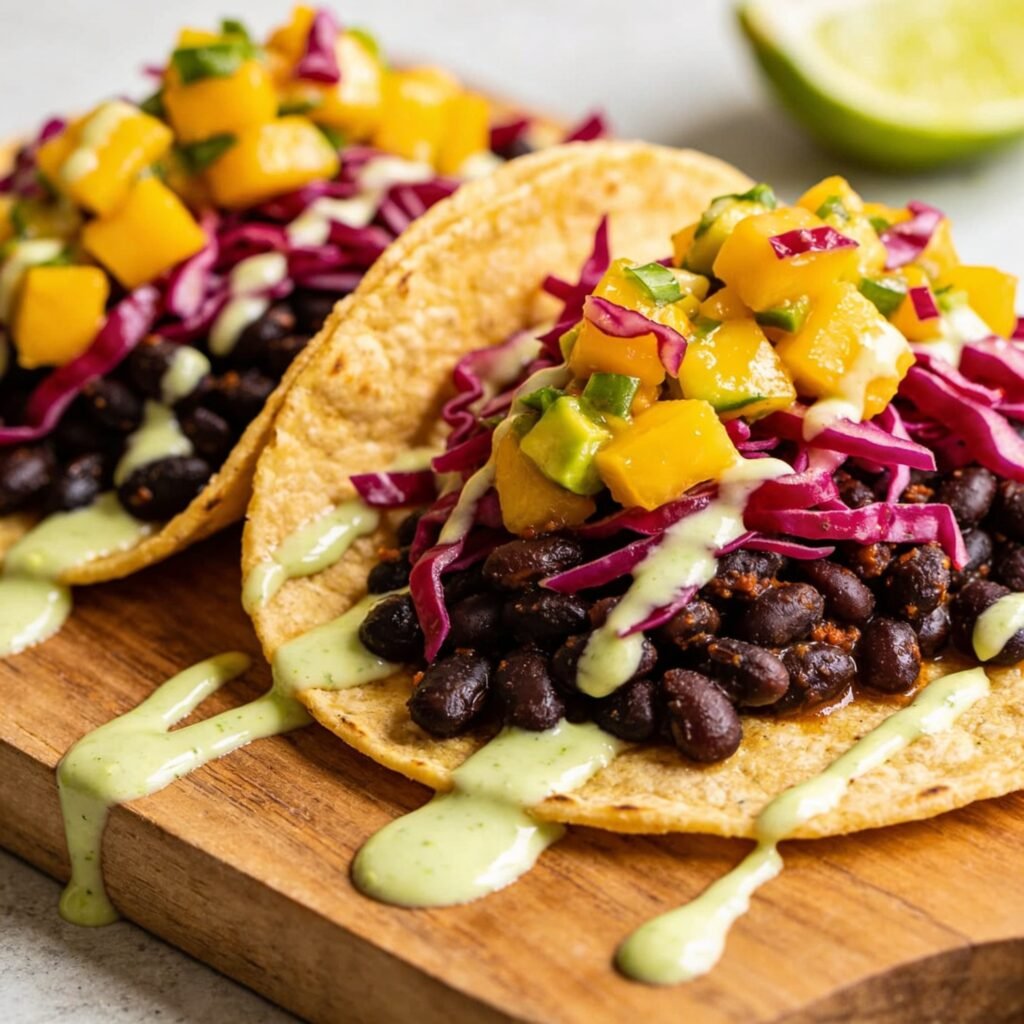 9. Spicy Black Bean Tacos with Mango Salsa