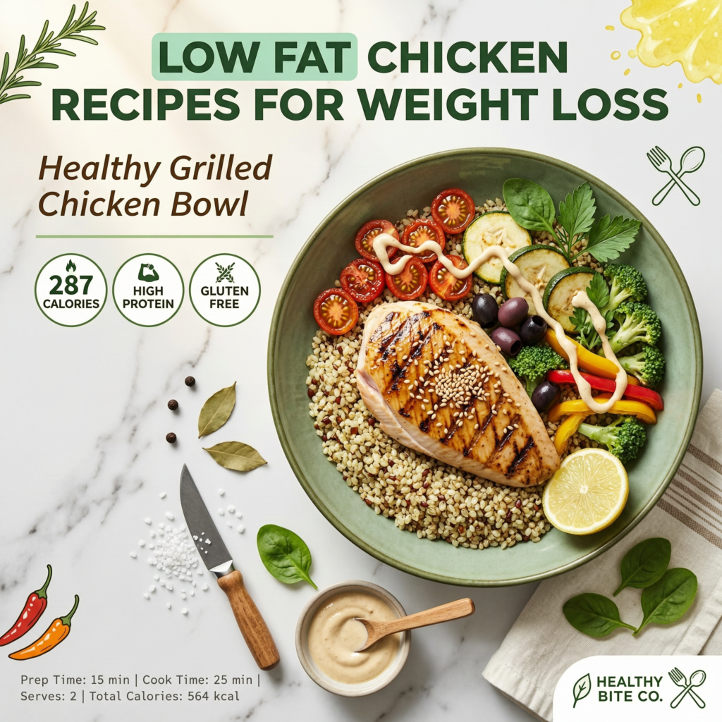Low Fat Chicken Recipes for Weight Loss: Healthy Grilled Chicken Bowl