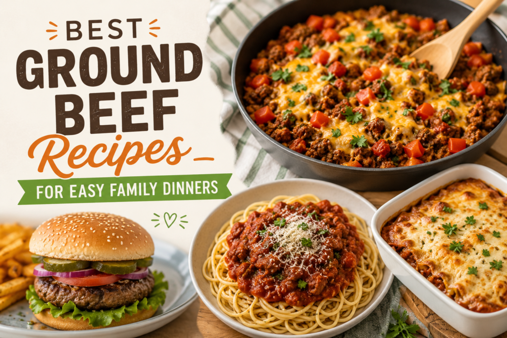 Easy ground beef skillet dinner with cheese and herbs